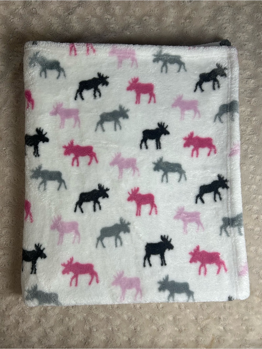 HB Hudson Baby Moose Blanket Pink White Gray Black Plush Soft Lovey deer